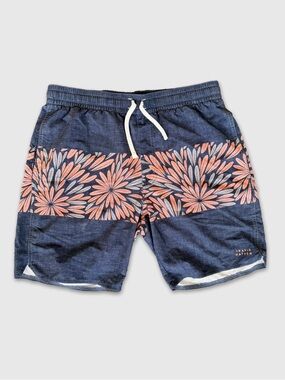 Travis Mathew Blue Elastic Waist Swim Shorts with Logo